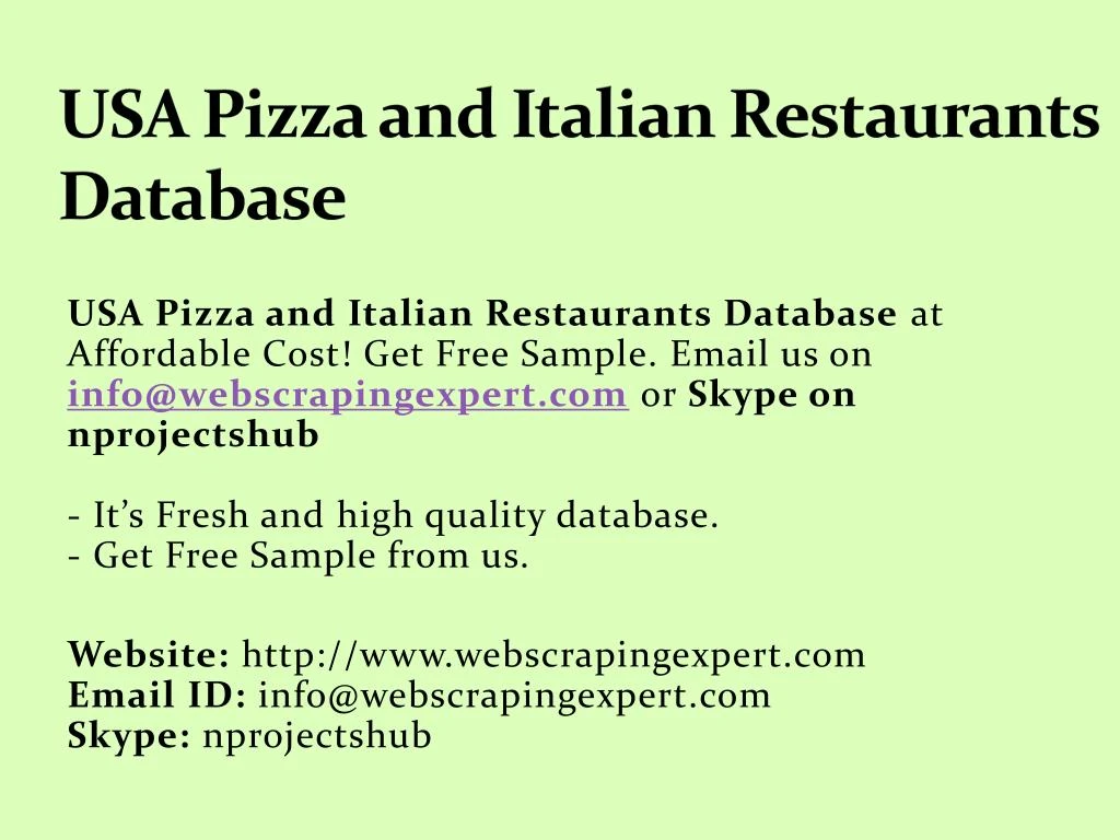 usa pizza and italian restaurants database