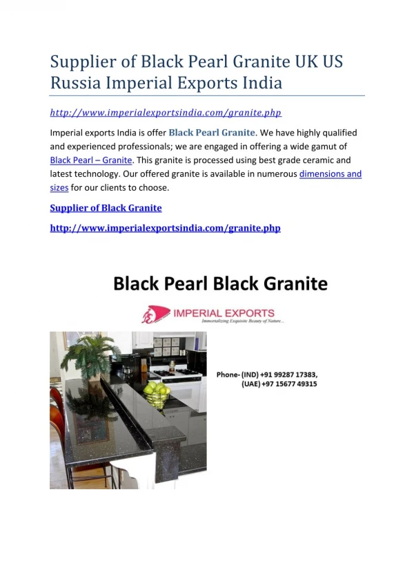 Supplier of Black Pearl Granite UK US Russia Imperial Exports India