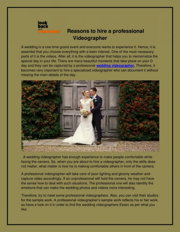 Reasons to hire a professional Videographer