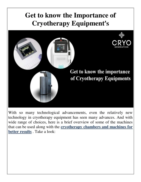 Get to know the Importance of Cryotherapy Equipment’s