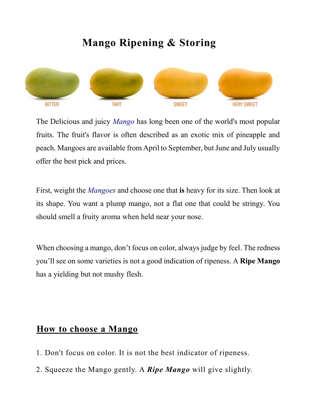 mango ripening storing
