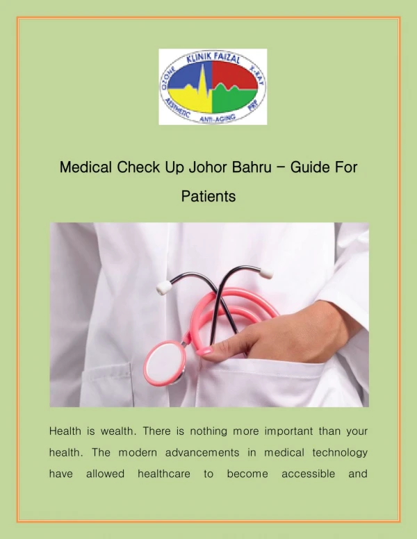 Medical Check Up in Johor Bahru - Guide For Patients