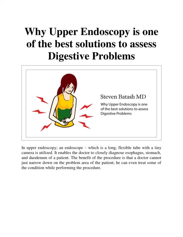 Why Upper Endoscopy is one of the best solutions to assess Digestive Problems