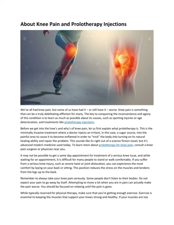 About Knee Pain and Prolotherapy Injections