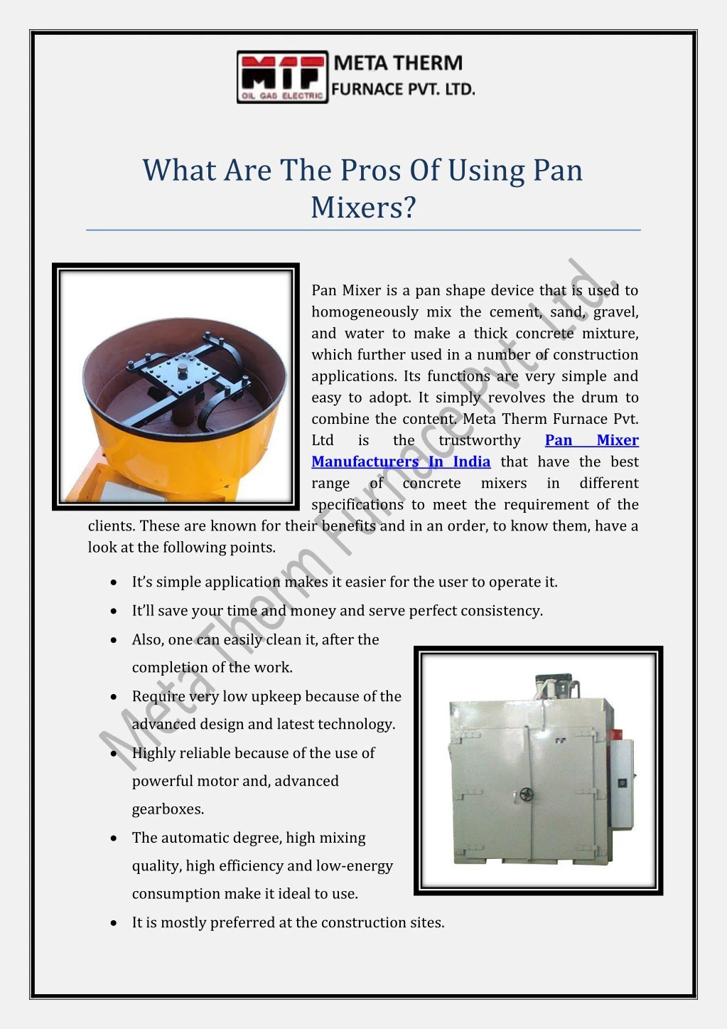 what are the pros of using pan mixers