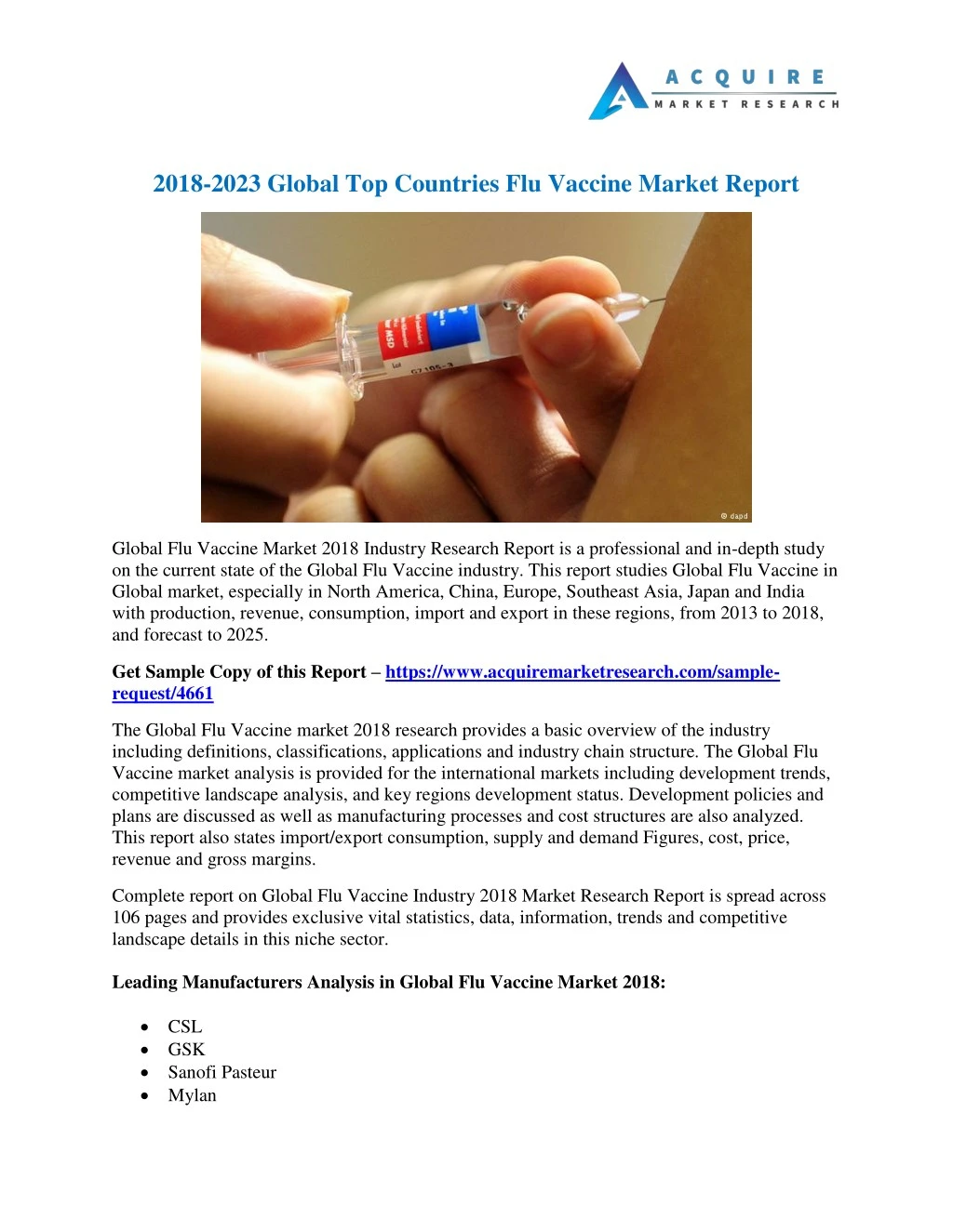 2018 2023 global top countries flu vaccine market