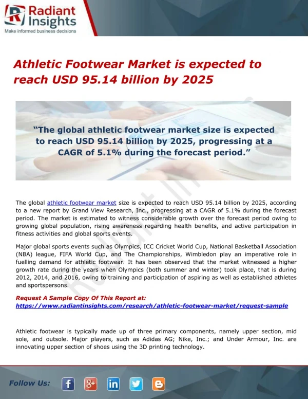 Athletic Footwear Market is expected to reach USD 95.14 billion by 2025