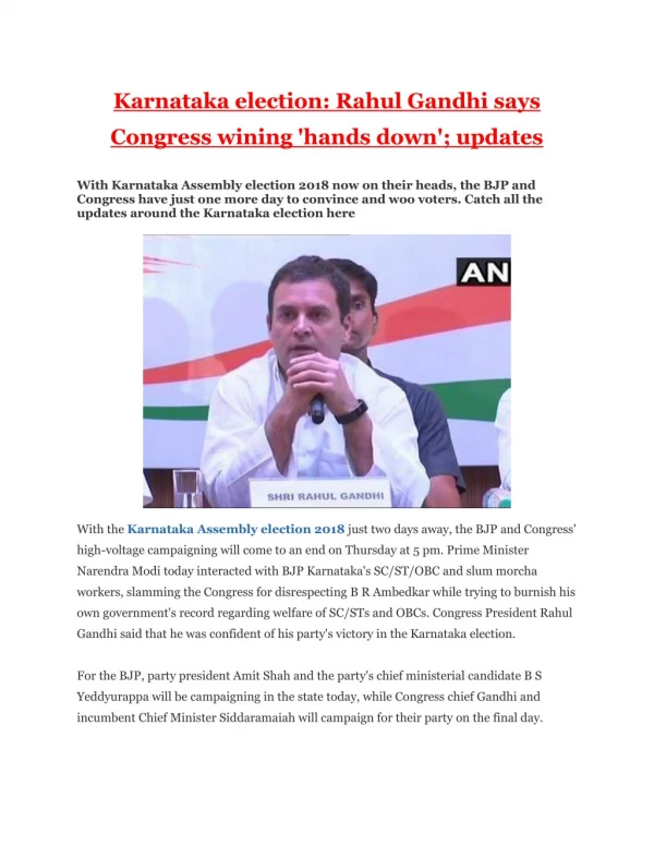 Karnataka election: Rahul Gandhi says Congress wining 'hands down'; updates