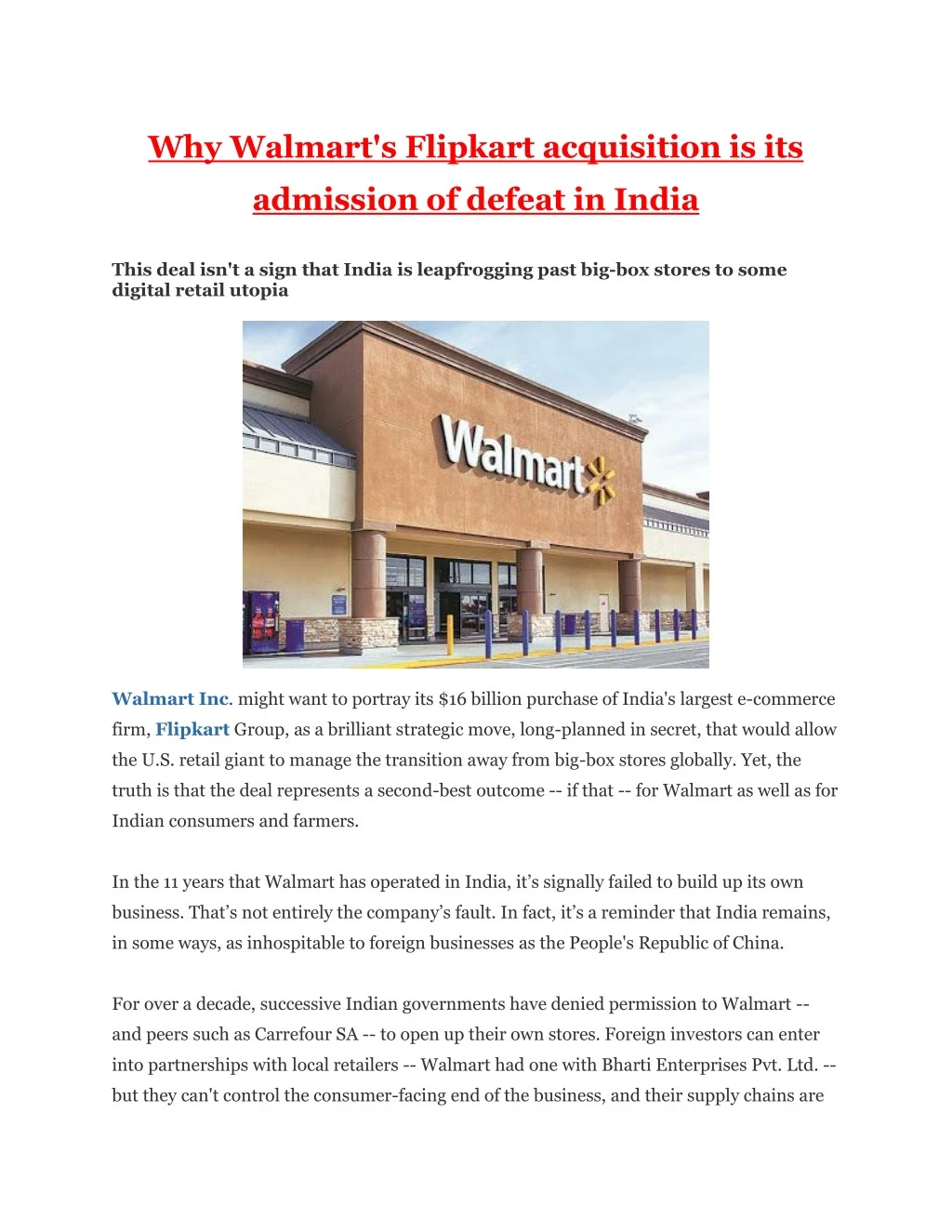 why walmart s flipkart acquisition is its