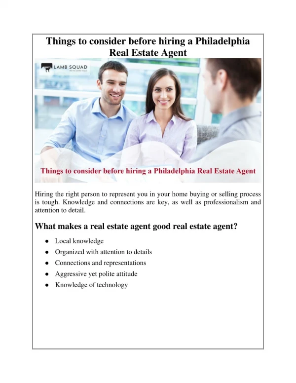 Things to consider before hiring a Philadelphia Real Estate Agent