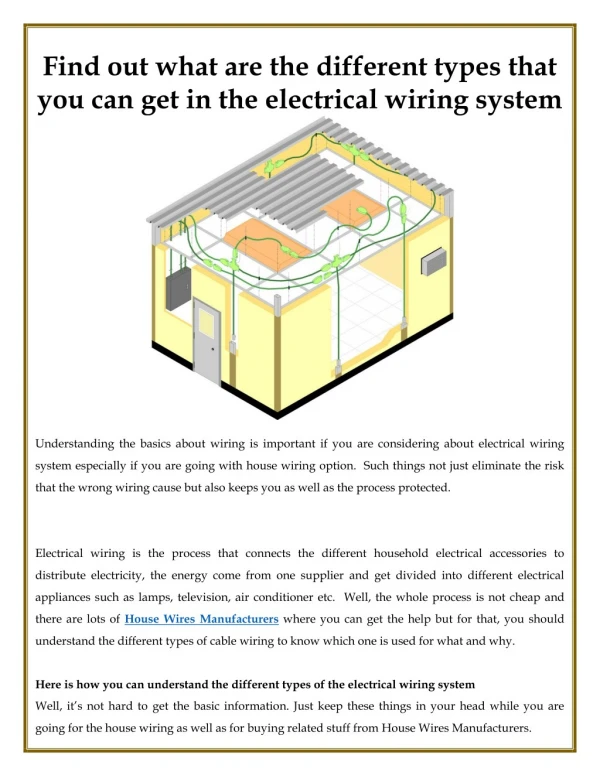 Different types that you can get in the electrical wiring system