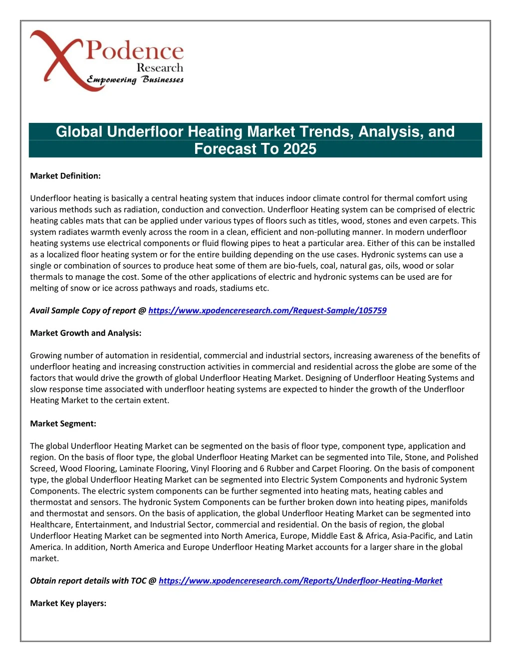 global underfloor heating market trends analysis