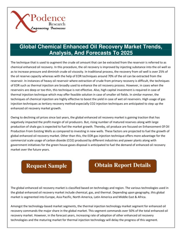 Chemical Enhanced Oil Recovery Market - Advancement in Oil Production from Existing Wells