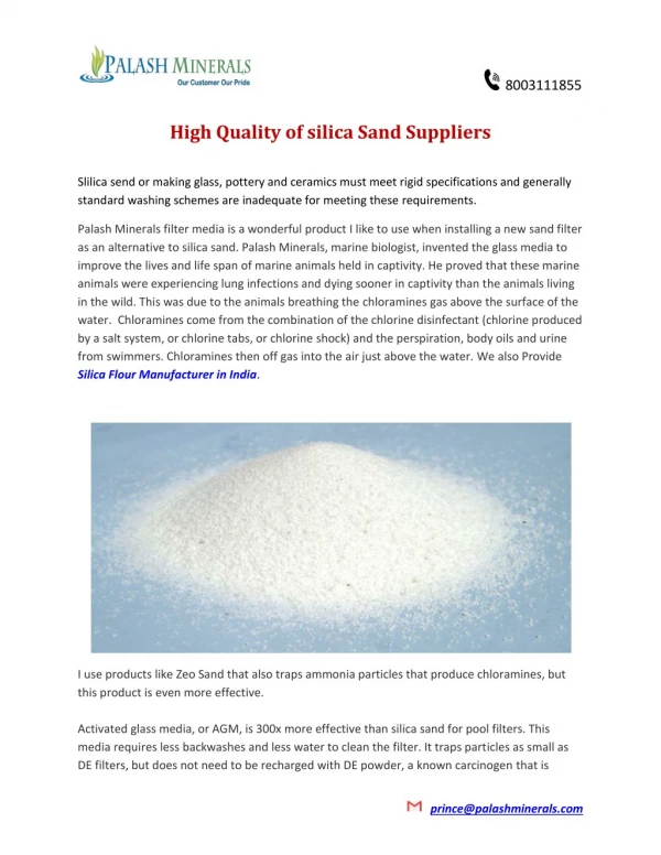 High Quality of silica Sand Suppliers