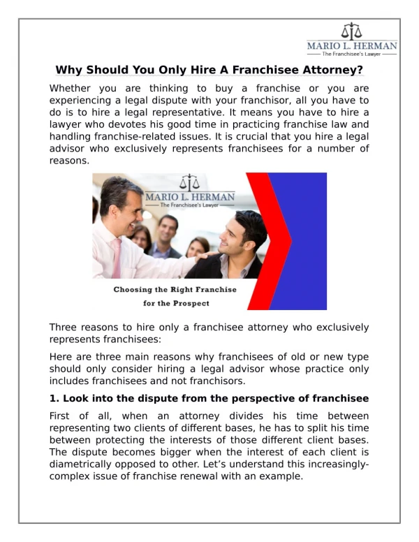Why Should You Only Hire A Franchisee Attorney?