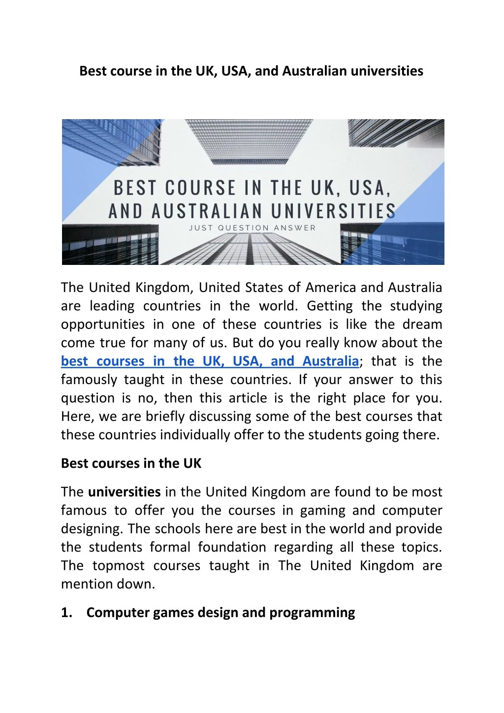 best course in the uk usa and australian