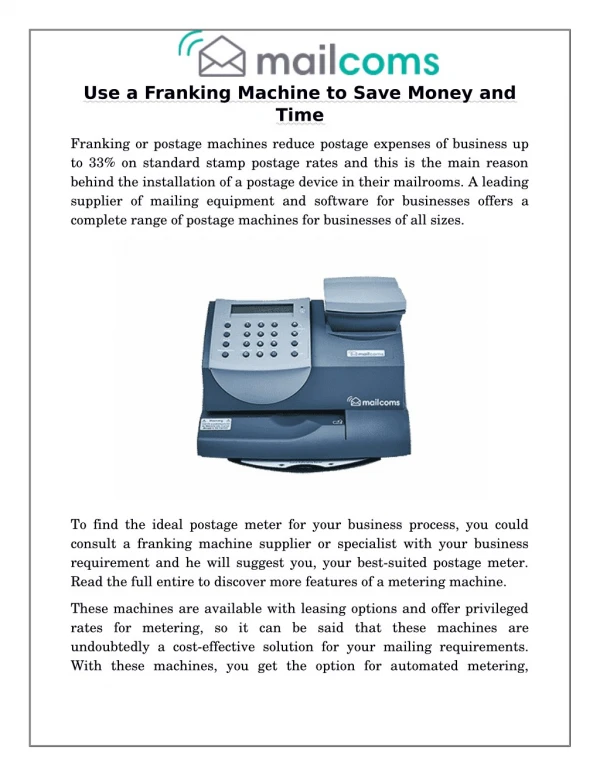 Use a Franking Machine to Save Money and Time