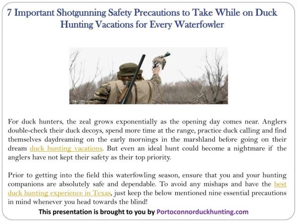 7 Important Shotgunning Safety Precautions to Take While on Duck Hunting Vacations for Every Waterfowler