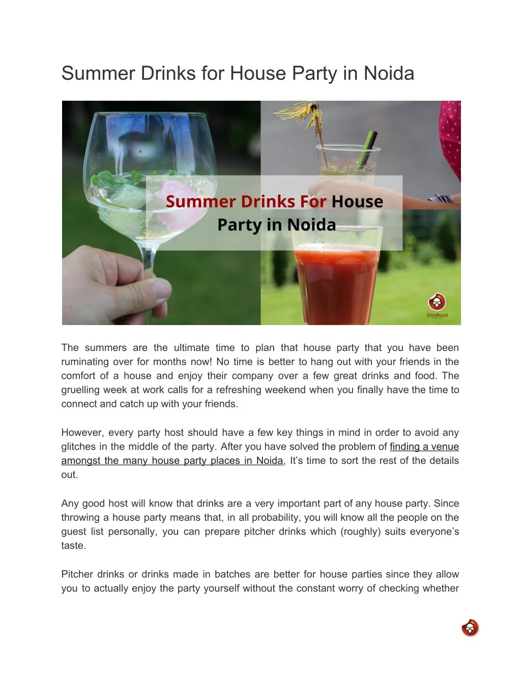 summer drinks for house party in noida