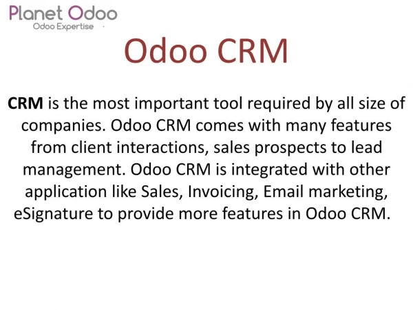 ODOO CRM FEATURES