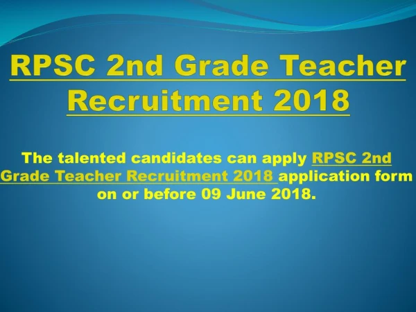 RPSC 2nd Grade Teacher Recruitment 2018