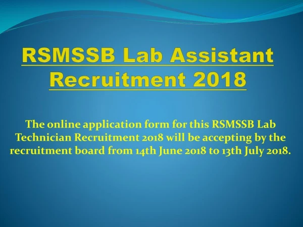 RSMSSB Lab Assistant Recruitment 2018