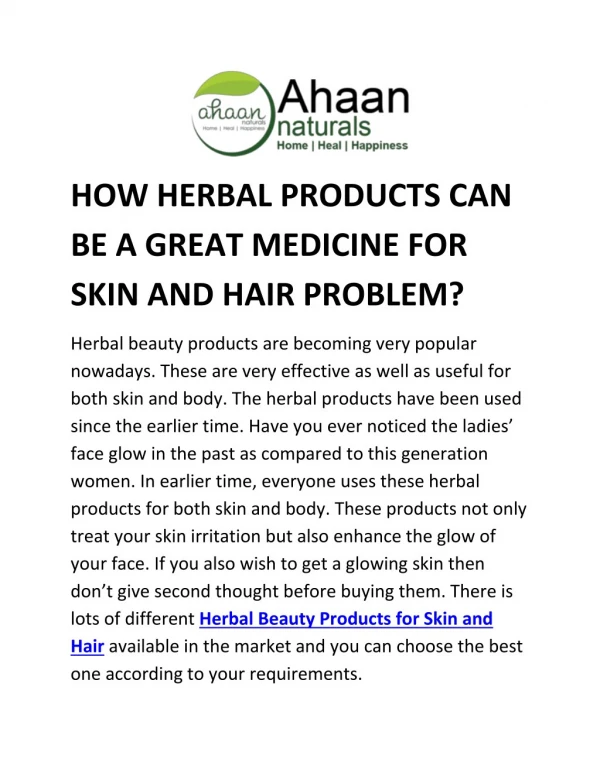 HOW HERBAL PRODUCTS CAN BE A GREAT MEDICINE FOR SKIN AND HAIR PROBLEM?