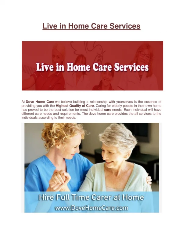Live in Home Care Services Cambridge, Birmingham, Shrewsbury, Sutton Coldfield, Rugby