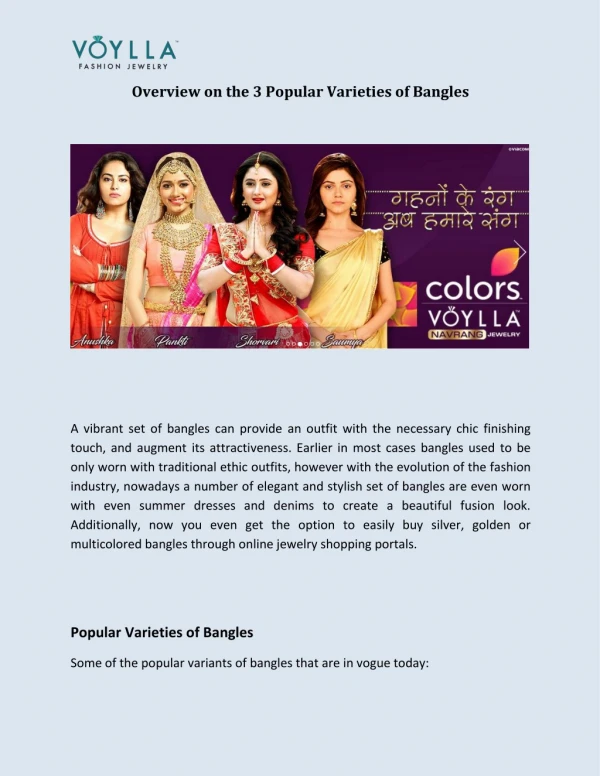 Overview on the 3 Popular Varieties of Bangles