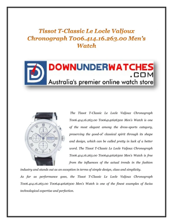 Tissot T-Classic Le Locle Valjoux Chronograph T006.414.16.263.00 Men’s Watch