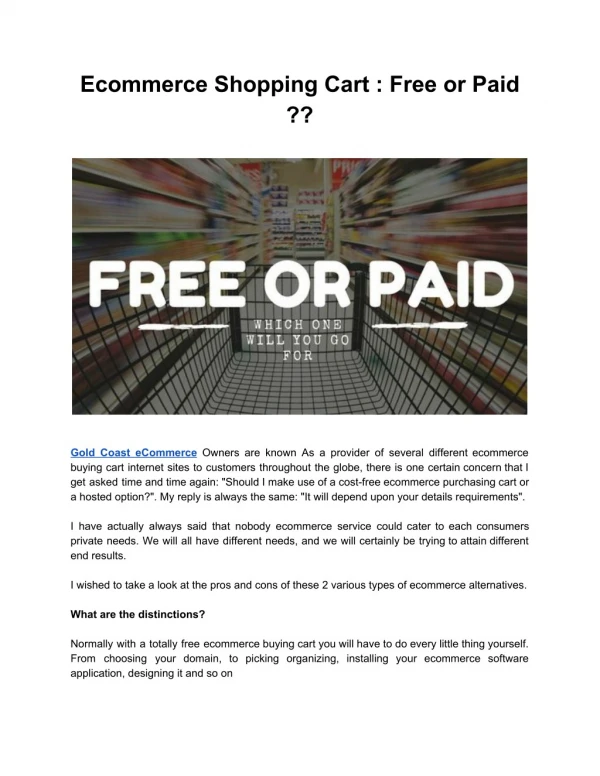 Paid or Free eCommerce Shopping Cart
