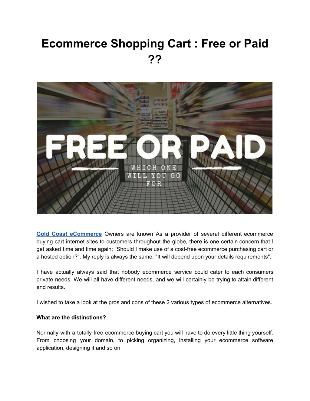 ecommerce shopping cart free or paid