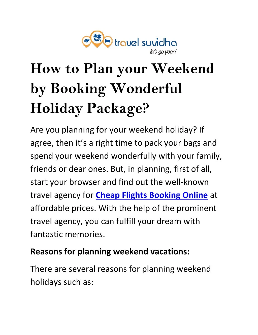 how to plan your weekend by booking wonderful