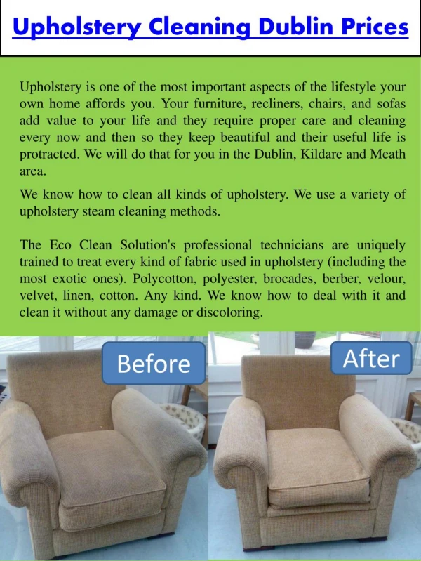 Upholstery Cleaning Dublin Prices