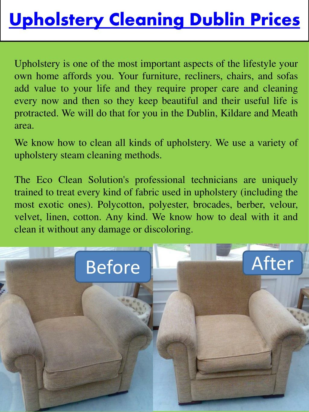 upholstery cleaning dublin prices