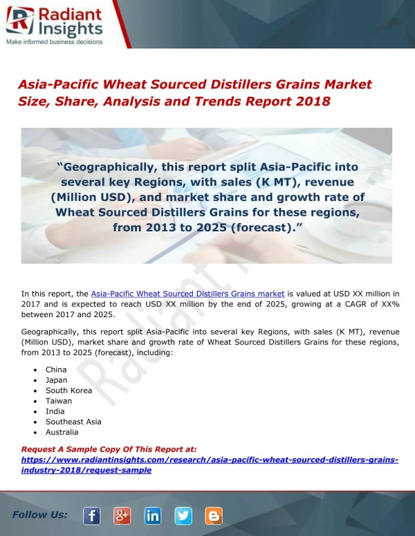 Asia-Pacific Wheat Sourced Distillers Grains Market Size, Share, Analysis and Trends Report 2018