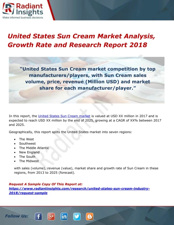 United States Sun Cream Market Analysis, Growth Rate and Research Report 2018