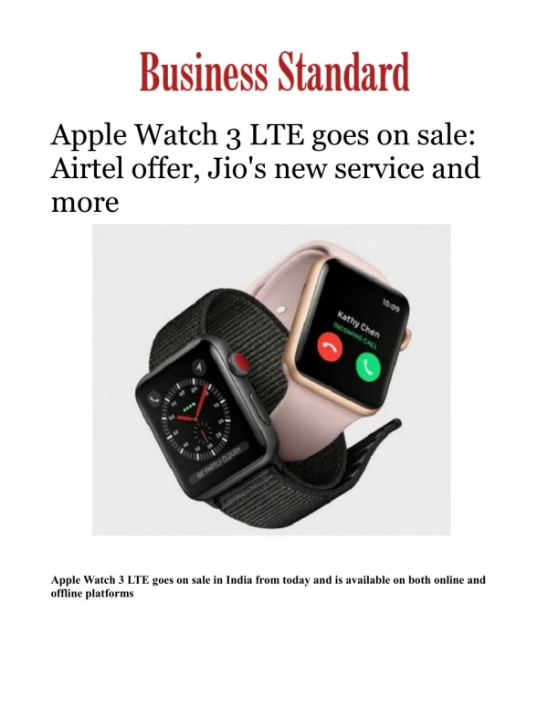 Apple Watch 3 LTE goes on sale: Airtel offer, Jio's new service and more