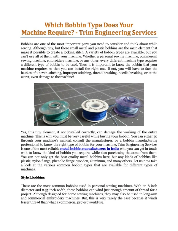 Which Bobbin Type Does Your Machine Require? - Trim Engineering Services