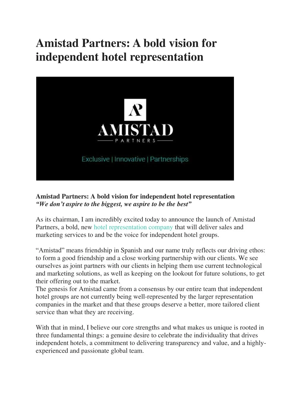 amistad partners a bold vision for independent