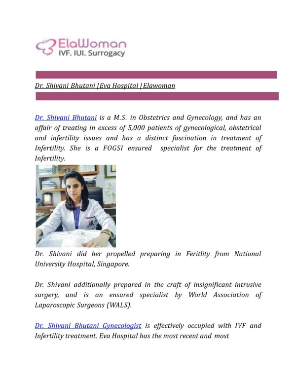 Dr. Shivani Bhutani | Eva Hospital | Elawoman