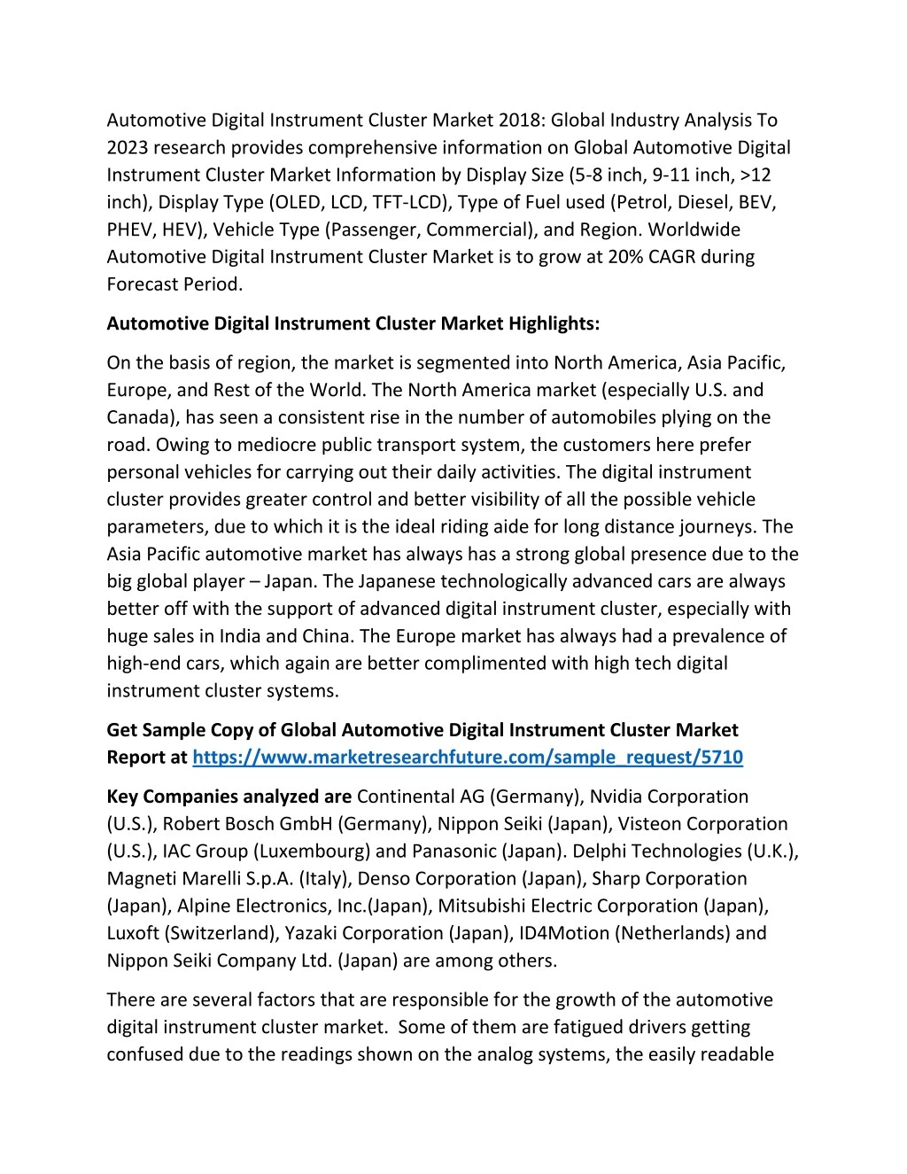 automotive digital instrument cluster market 2018
