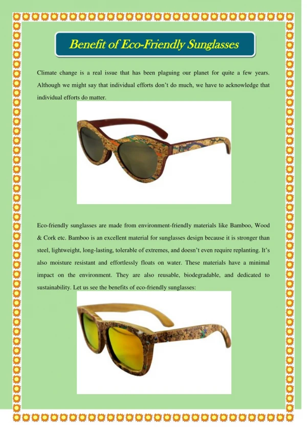 Benefit of Eco-Friendly Sunglasses