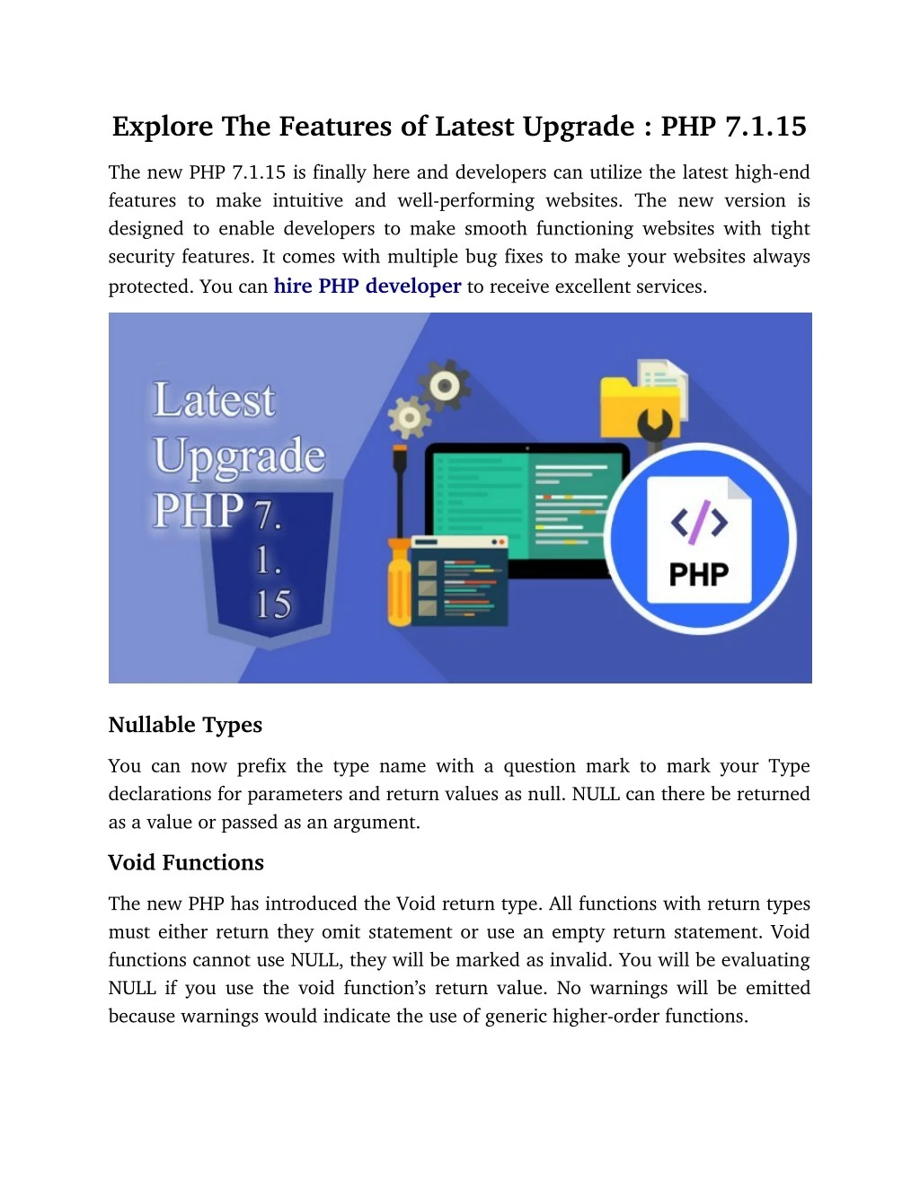 explore the features of latest upgrade php 7 1 15