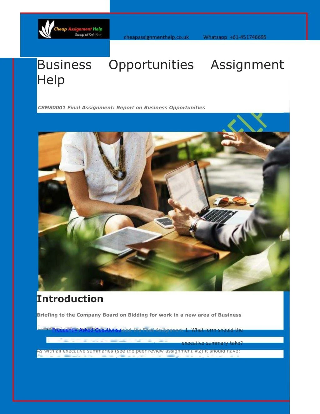 business opportunities assignment help