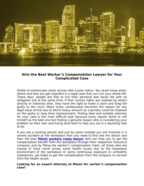 Hire the Best Worker’s Compensation Lawyer for Your Complicated Case