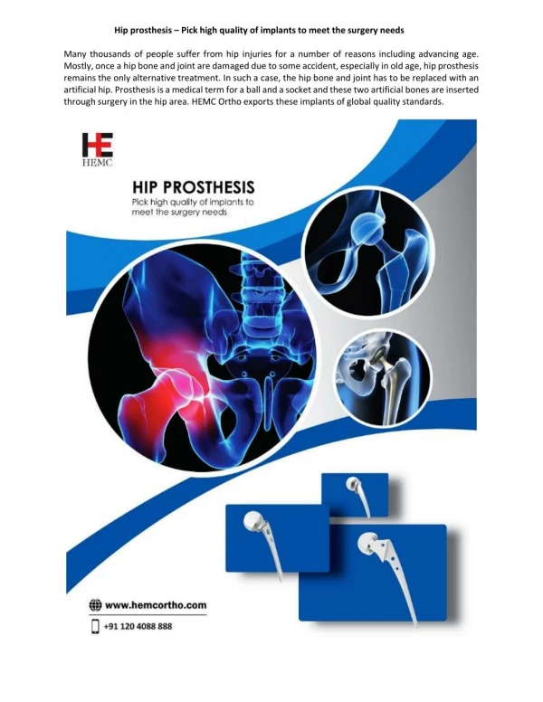 Hip prosthesis â€“ Pick high quality of implants to meet the surgery needs