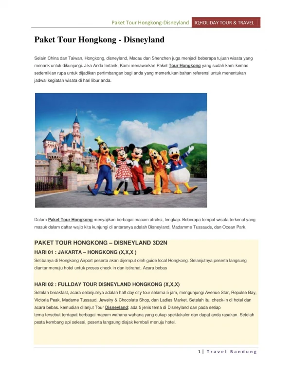 Paket tour Hongkong - Disneyland