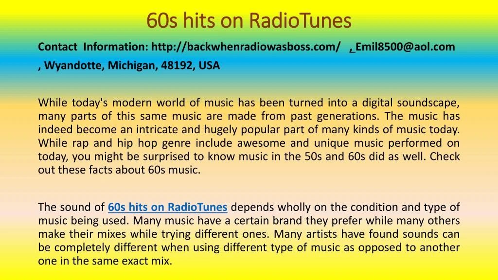 60s hits on radiotunes