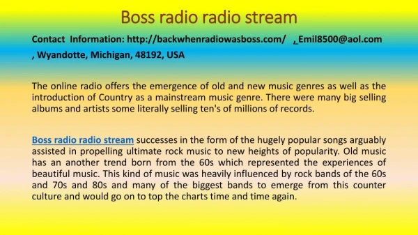 Boss Radio Radio Stream Offers the Wonderful Bands and Music of 60s